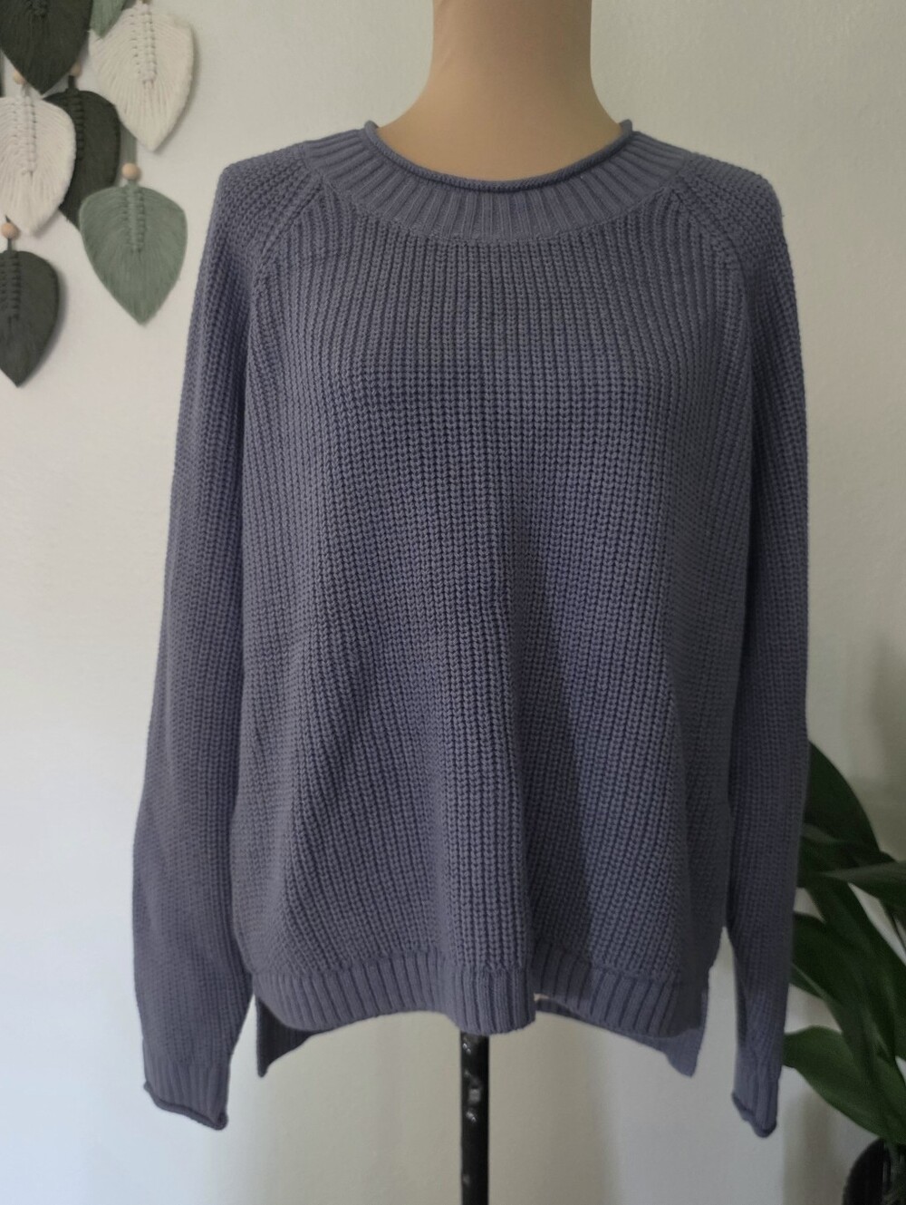 NWT Hollister Blue Gray Rolled Nwck Oversized Knit Sweater- small